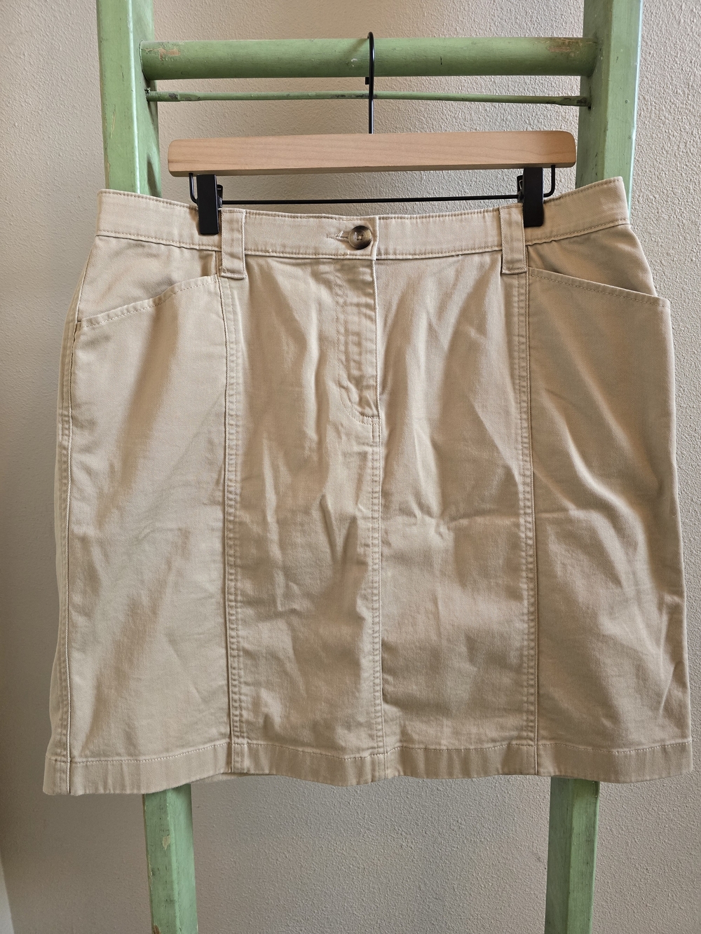 L.L. Bean Classic Fit Khaki Cotton A-Line Skirt, Sz 16P